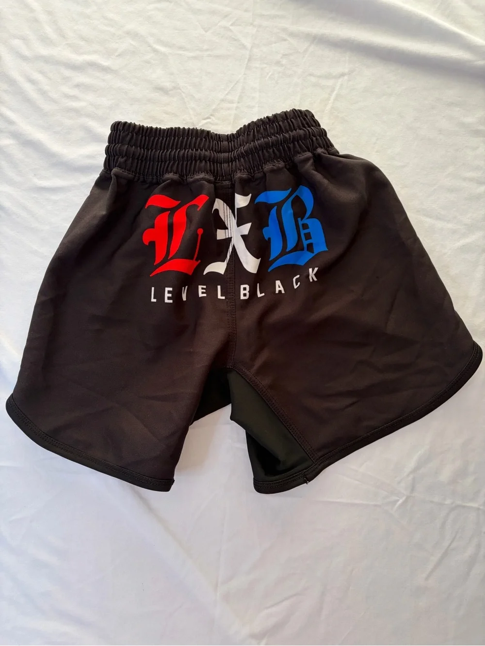 LXB Level Black Black Jiu Jitsu 2 PC Rashguard Shirt Shorts Red & Blue Logo YM